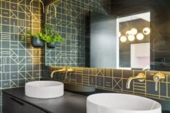 Camino Real© Wallpaper In Gold On Ebony -Drop It Modern Sales 75Montcalm 25