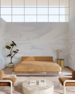 American Landscape© Mural Wallpaper In French Blue -Drop It Modern Sales American landscape blue render 01