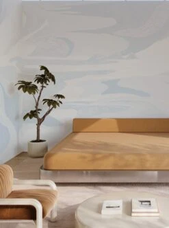 American Landscape© Mural Wallpaper In French Blue -Drop It Modern Sales American landscape blue render 01 crop