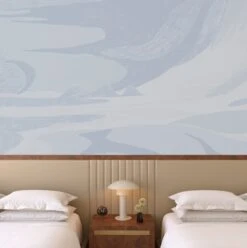 American Landscape© Mural Wallpaper In French Blue -Drop It Modern Sales American landscape blue render 03