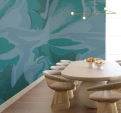 American Landscape© Mural Wallpaper In Teal -Drop It Modern Sales American landscape teal render 04
