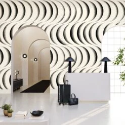 Coque© Wallpaper In Black + Cremé -Drop It Modern Sales Coque Mural black Creme rendering 1