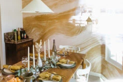 Modern Art© Mural Wallpaper In Mustard -Drop It Modern Sales Diana Lake Interiors Yucca Valley House 79