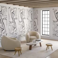 Crystalline© Wallpaper In Blush + Black + Grey -Drop It Modern Sales Fabric Christine Blush Black Grey Final