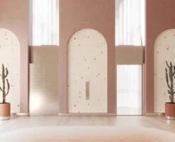 Geometrico© Wallpaper In Strawberry Kiss + Cremé -Drop It Modern Sales Geometrico Kiss Creme rendering 01