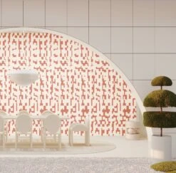 Mainframe© Wallpaper In Strawberry Kiss + Cremé -Drop It Modern Sales Mainframe Kiss Creme Final Crop 1