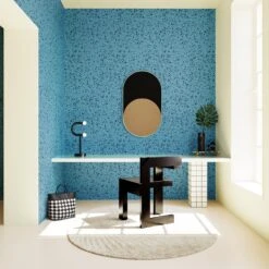 Memphis© Wallpaper In Aqua Net + Black -Drop It Modern Sales Memphis Aqua Net Black Final