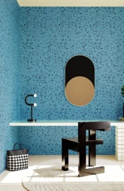 Memphis© Wallpaper In Aqua Net + Black -Drop It Modern Sales Memphis Aqua Net Black Final Crop1