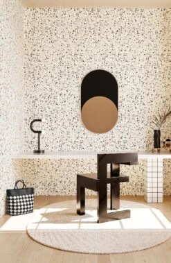 Memphis© Wallpaper In Black + Cremé -Drop It Modern Sales Memphis Black Creme Finalcrop1