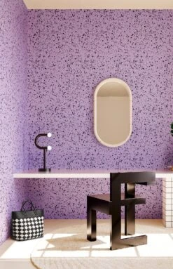 Memphis© Wallpaper In Purple Rain + Black -Drop It Modern Sales Memphis Purple Rain Black Final Crop1