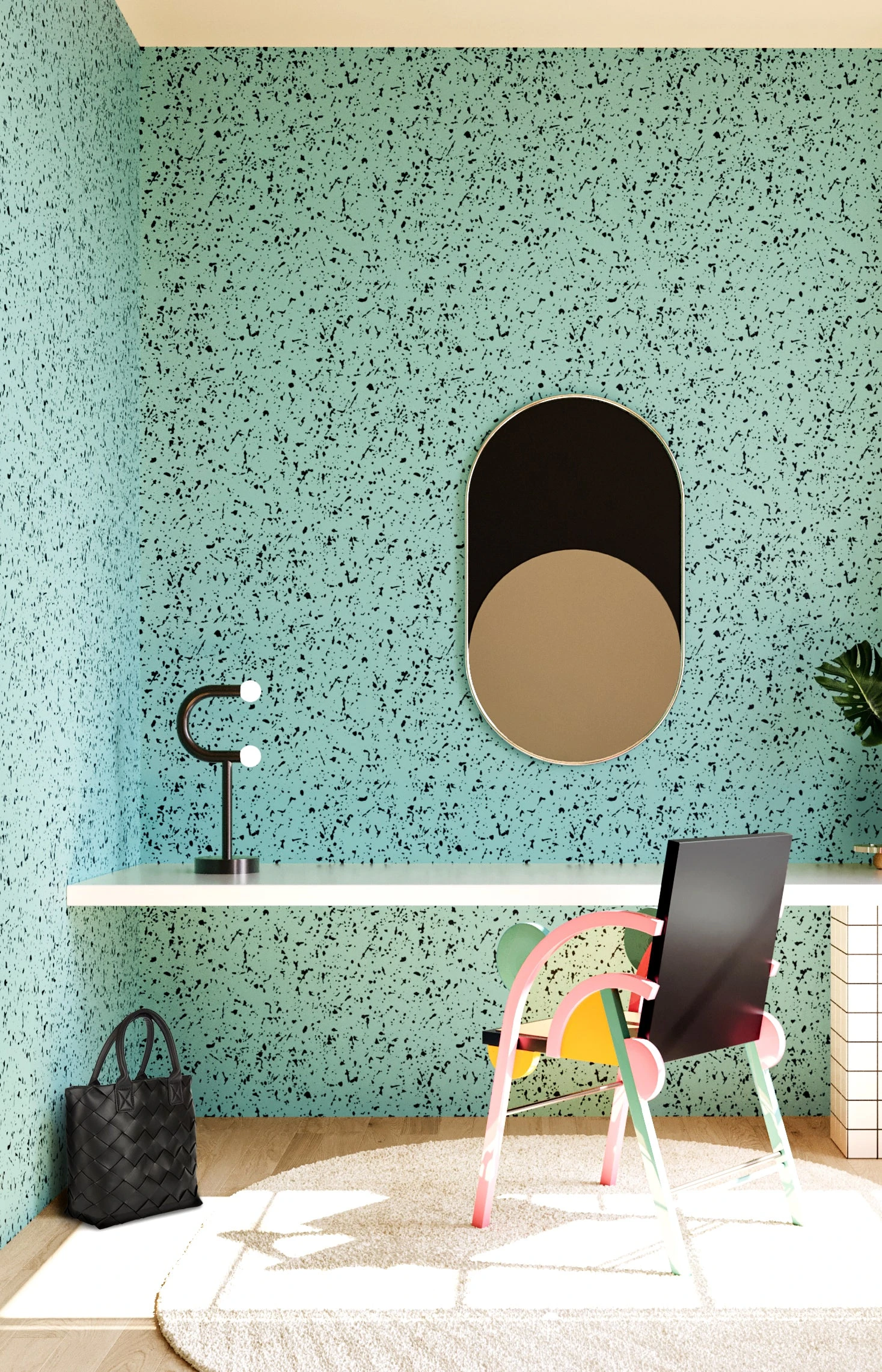 Memphis© Wallpaper In Teal + Black 4 Memphis© Wallpaper In Teal + Black - Image 4