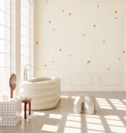 Mezzaluna© Wallpaper In Strawberry Kiss + Cremé -Drop It Modern Sales Mezzaluna Strawberry Kiss Creme Rendering 2