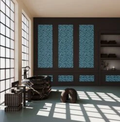 Milano© Wallpaper In Aqua Net + Black -Drop It Modern Sales Milano Aqua Net Black Rendering 1