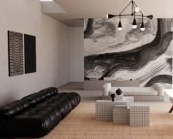 Modern Art© Mural Wallpaper In Black + Creme -Drop It Modern Sales Modern art black creme render 12