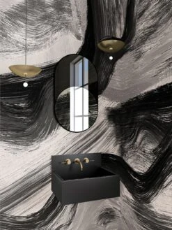 Modern Art© Mural Wallpaper In Black + Creme -Drop It Modern Sales Modern art black creme render 15