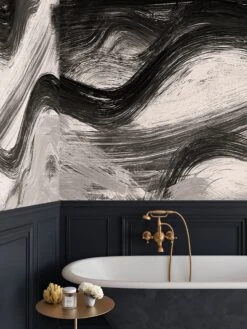 Modern Art© Mural Wallpaper In Black + Creme -Drop It Modern Sales Modern art black creme render 3