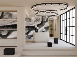 Modern Art© Mural Wallpaper In Black + Creme -Drop It Modern Sales Modern art black creme render 4
