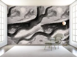 Modern Art© Mural Wallpaper In Black + Creme -Drop It Modern Sales Modern art black creme render 9