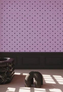 Pretty Woman© Wallpaper In Purple Rain + Black -Drop It Modern Sales PolkaDot Purple Rain Black Finalcrop 1