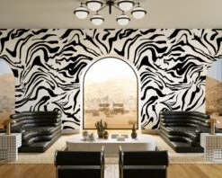 Primal© Mural Wallpaper In Black + Cremé -Drop It Modern Sales Primal Black Creme Final