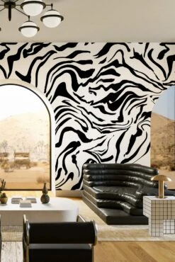 Primal© Mural Wallpaper In Black + Cremé -Drop It Modern Sales Primal Black Creme FinalCROP