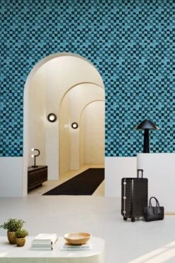 Quadrata© Wallpaper In Aqua Net + Black -Drop It Modern Sales Quadrata AquaNet Black rendering 03