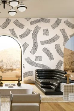 Saguaro© Wallpaper In Black + Cremé -Drop It Modern Sales SAGURO Black Creme FinalCROP