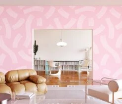 Saguaro© Wallpaper In Pink+White -Drop It Modern Sales Saguro Pink White Final
