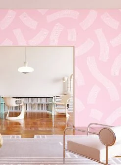 Saguaro© Wallpaper In Pink+White -Drop It Modern Sales Saguro Pink White Final Crop