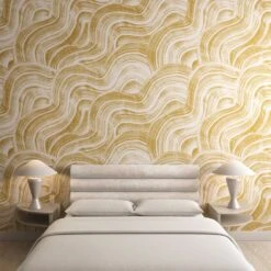 Sediment #2© Wallpaper In Mustard -Drop It Modern Sales Sediment2livingroomMUSTARDFINAL