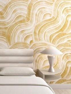 Sediment #2© Wallpaper In Mustard -Drop It Modern Sales Sediment2livingroomMUSTARDFINALCROP