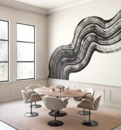 Sediment #4© Mural Wallpaper In Black + Ecru -Drop It Modern Sales Sediment 4scene2blackcremefinal