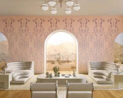 Side Saddle© Wallpaper In Pixie Pink -Drop It Modern Sales SideSaddle PixiePink Final