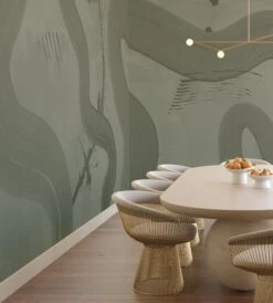 Untamed© Mural Wallpaper In Dusty Green -Drop It Modern Sales Untamed dustygreen render 12