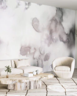 Cumulus© Mural Wallpaper In Grey -Drop It Modern Sales Watercolor Mural finalwebcrop