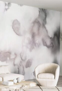 Cumulus© Mural Wallpaper In Grey -Drop It Modern Sales Watercolor Mural finalwebcroppin