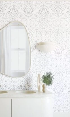 Western Damask© Wallpaper In Black + White -Drop It Modern Sales WesternDamask Black White FinalCROP