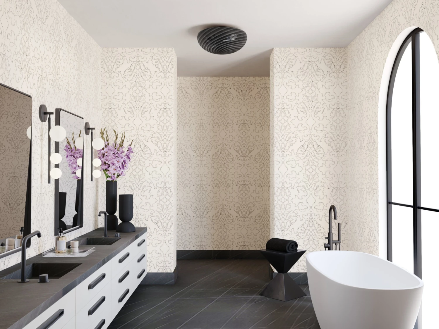 Western Damask© Wallpaper In Black + Cremé 3 Western Damask© Wallpaper In Black + Cremé - Image 3