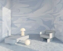 American Landscape© Mural Wallpaper In French Blue -Drop It Modern Sales american landscape french blue rendering