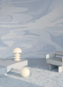 American Landscape© Mural Wallpaper In French Blue -Drop It Modern Sales american landscape french blue renderingcrop