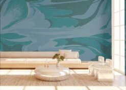American Landscape© Mural Wallpaper In Teal -Drop It Modern Sales american landscape teal reander 04
