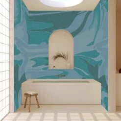 American Landscape© Mural Wallpaper In Teal -Drop It Modern Sales american landscape teal render 02