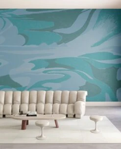 American Landscape© Mural Wallpaper In Teal -Drop It Modern Sales american landscape teal render 03
