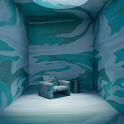 American Landscape© Mural Wallpaper In Teal -Drop It Modern Sales american landscape teal rendering