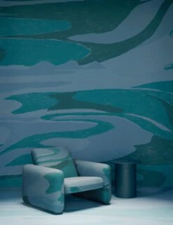 American Landscape© Mural Wallpaper In Teal -Drop It Modern Sales american landscape teal renderingcrop