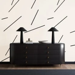 Bang Dem Sticks© Wallpaper In Black + Creme -Drop It Modern Sales bangdemstickscremerendering01