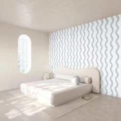 Cassette© Wallpaper In Pale Blue -Drop It Modern Sales cassette pale blue rendering