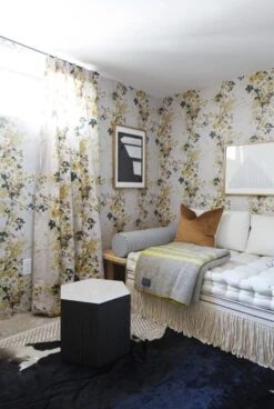 Prairie Fleur© Wallpaper In Sunny -Drop It Modern Sales christine 2 drapes