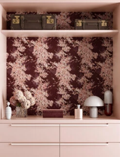 Prairie Fleur© Wallpaper In Burgundy -Drop It Modern Sales closet granny final 3 crop web