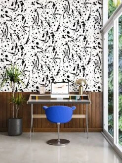 Spot On© Wallpaper In Black + White -Drop It Modern Sales desksplatterfinalBW
